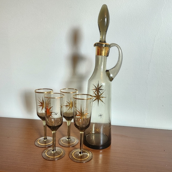 VINTAGE ATOMIC Starburst DECANTER and glasses - Picture 4 of 5